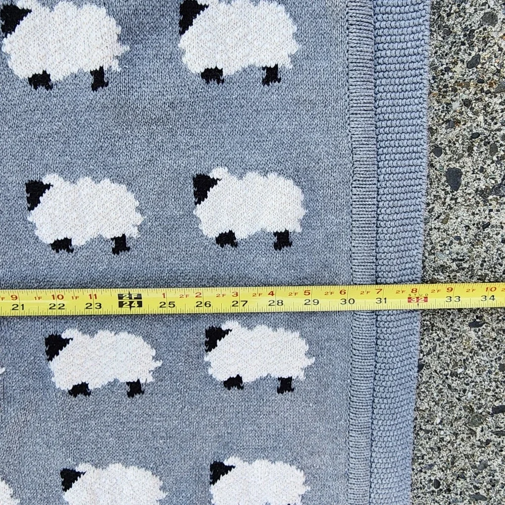 Knit 100% Cotton Baby Blanket Sheep Design 39x32 Gray Farm Cozy Throw